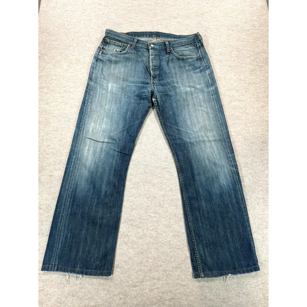Levi's 501 Straight Leg Jeans Mens 38x34 Blue Denim Button Fly Grunge 00501-0154